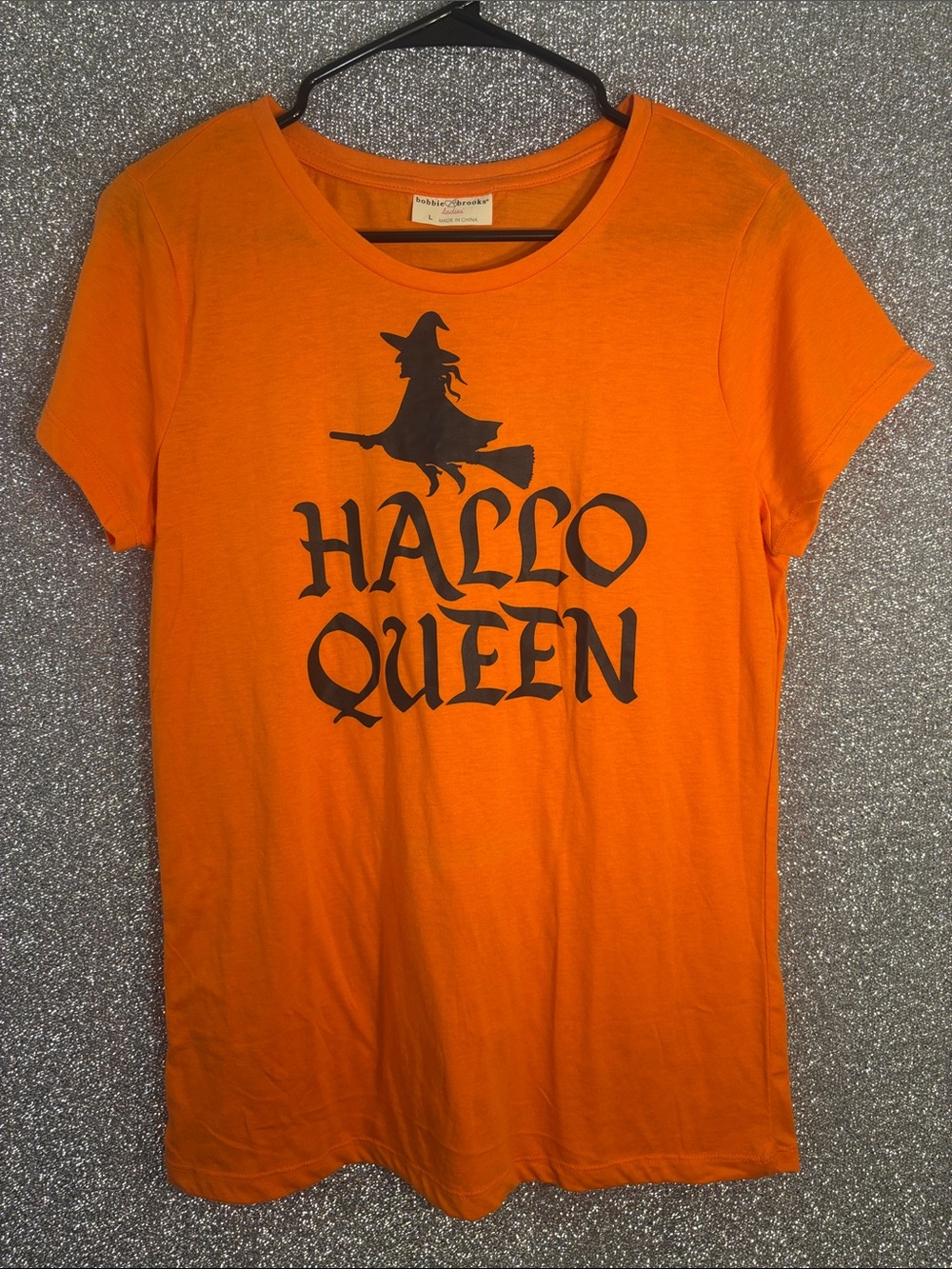 Bobbie Brooks ladies size L Halloween print short sleeve top HALLO QUEEN